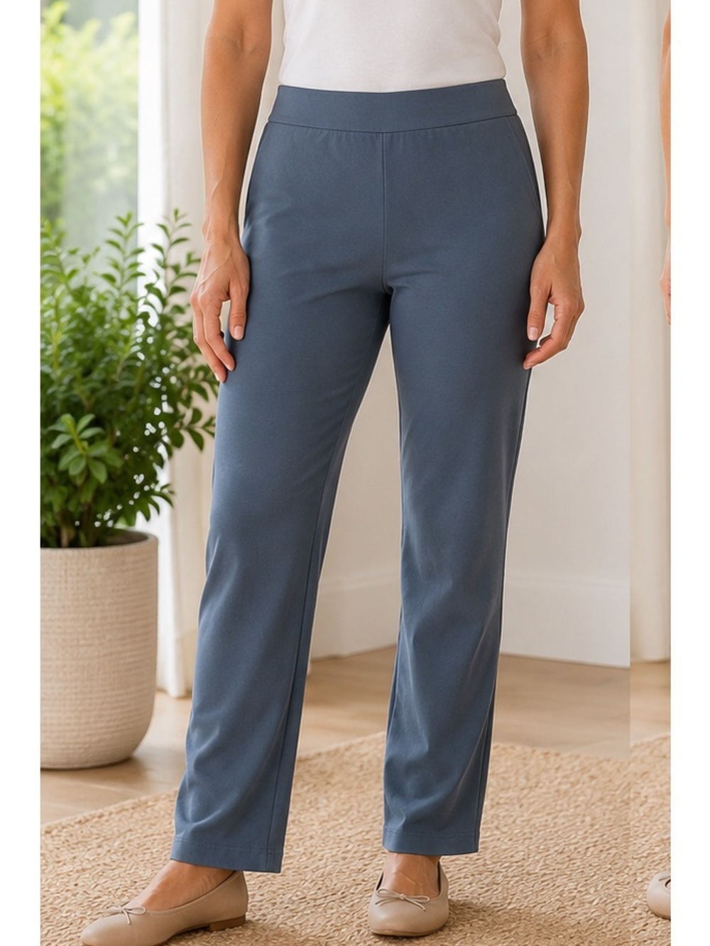 Lands' End Straight-Leg Pull-On Pants — Slate Blue Large Tall 14/16